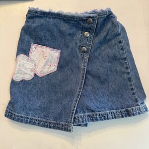 Vintage Y2K Disney Kids Denim Skort With Floral Print Accent Girl's 6/6X